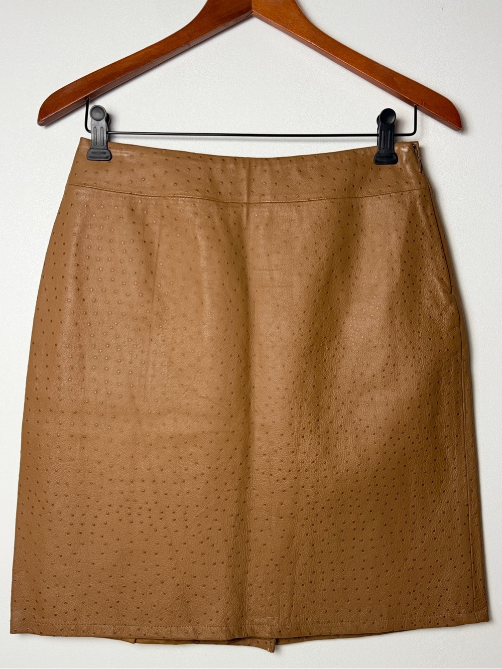 Vintage Express Brown Ostrich Embossed Genuine Leather Pencil Skirt size 3/4 S/M